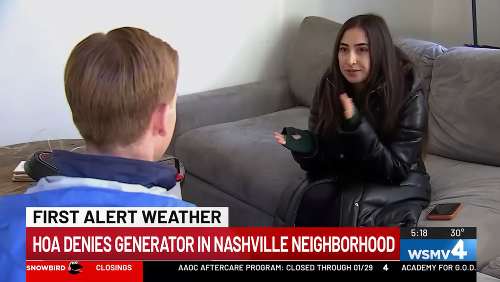 Talia Caravello said she was told that her generator didn't comply with the aesthetic code of her townhouse in the Wedgewood-Houston neighborhood of Nashville.